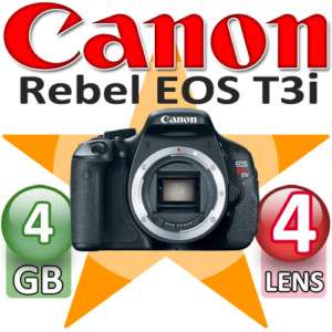 New Canon EOS Rebel T3i 600D 4 Lens Value Camera Kit  