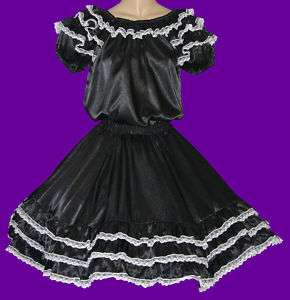 BLACK SQUARE DANCE OUTFIT BLOUSE, SKIRT WAIST 25 32  