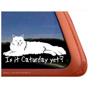  Is is Caturday Yet? Lounging Cat Vinyl Window Decal 