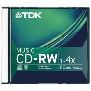  TDK CD RW Music 1X 4X 80 Min 10 Pack In Slim Jewel Cases 