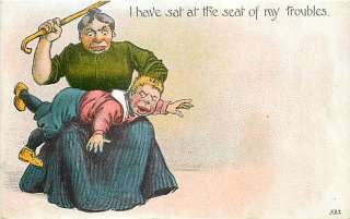 SEAT OF MY TROUBLES HUMOR MOTHER SPANKING BOY WITH CANE R53255  
