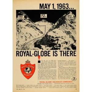 1963 Ad Royal Globe Insurance Everest Nuptse Lhotse   Original Print 
