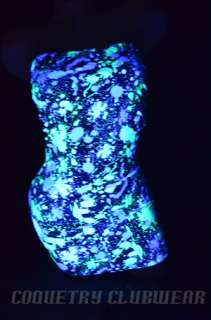 Neon Splatter Paint Sexy Strapless Clubwear Lycra Spandex Tube Mini 