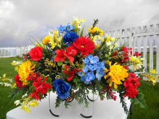 Headstone Fathers Day Grave Memorial Day Silk Flowers  
