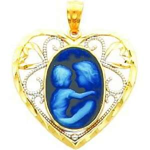    14K Two Tone Gold Mother Baby Cameo Pendant Jewelry B Jewelry