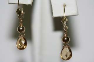   Rose Gold natural Brazilian Yellow Topaz earrings sparkly French Wire