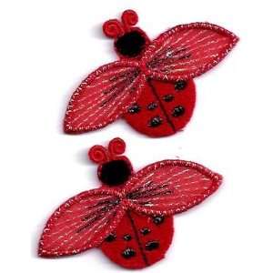 Ladybugs, Red w/Sparkly Organdy Wings(Pair)/Iron On Embroidered 
