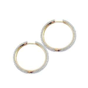   14k Yellow Gold, Sparkling Hoop Earring with Lab Created Gems Jewelry