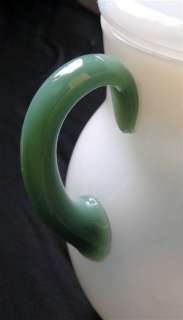 Fry art glass FOVAL covered pitcher, jade handle  