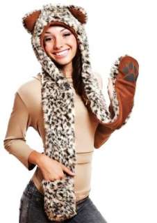 Celebrity Style Fashion faux fur LEOPARD Animal 3 in 1 Hoodie Scarf 