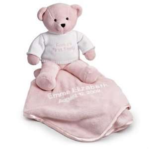  Personalized Pink Teddy Bear With Blanket Gift Baby