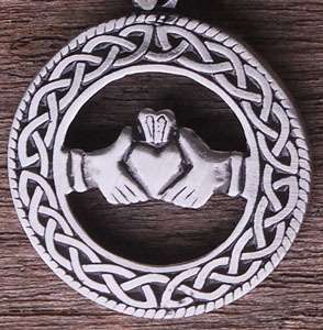 Celtic Claddagh Pewter Pendant W Black Rubber Necklace  