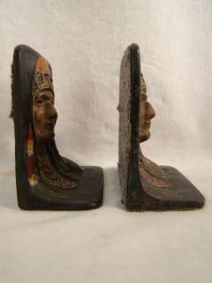   Old INDIAN CHIEF Figural CAST IRON Native American BOOKENDS  