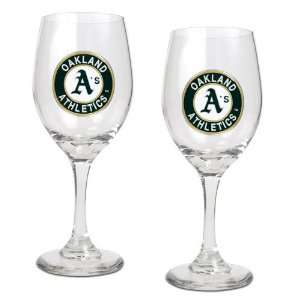   Athletics MLB 2pc Wine Glass Set   Primary Logo 