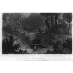   Entrance to Mammoth Cave,1837,J Sartain,person,trees