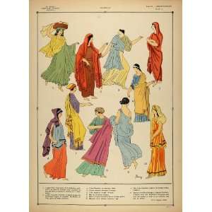 1922 Pochoir Greco Roman Women Costume Cloak Tunic   Orig. Print 