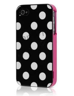 Pink Black Polka Dots 3in1 Hard Back Cover Skin Case for iPhone 4 4G 