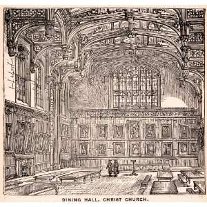 1900 Wood Engraving Dining Great Hall Christ Church College Oxford 