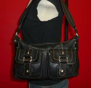   Textured Black Leather Smaller Shoulder Bag Purse Satchel  