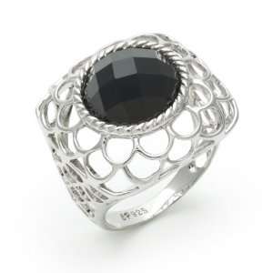 Faceted Black Resin Dome Cocktail Ring with Square Sterling Silver 
