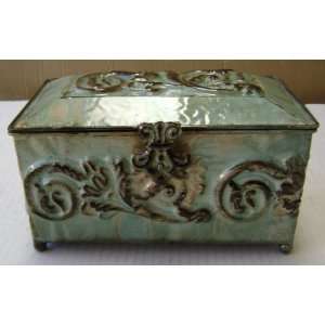  Decorative Metal Keepsake Storage Box   Sea foam Green   8 