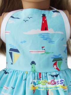   Sky Blue Sailing Boat Braces Skirt&Blouse fits 18 American Girl doll