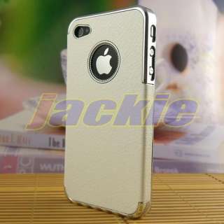 New Skin Leather Plastic Silver Chrome Hard Case Cover for iPhone 4G 