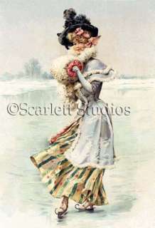 VICTORIAN ICE SKATER   LADY   Giclee Print  