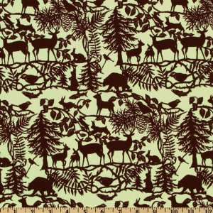  44 Wide Into the Woods Animals Light Green/Brown Fabric 
