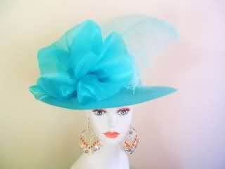Turquoise Medium Brim Church Dress Hat Millinery Hats 7  