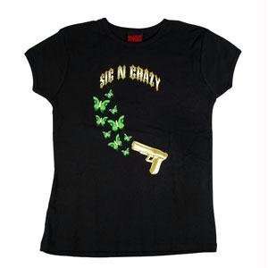   Girls, S/S T Shirt, Gun/Butterfly, Black, Medium