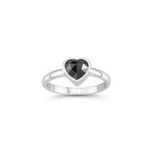  0.87 Cts Black Diamond Solitaire Heart Ring in 14K White 