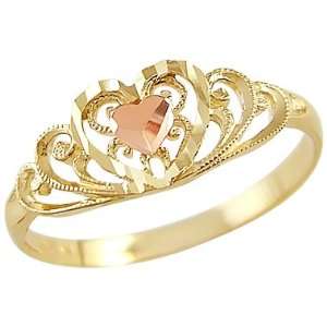   Size  4   14k Yellow and Rose Gold Heart Love Diamond Cut Ring