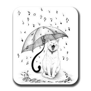  Cat Singing in the Rain Art Mouse Pad 