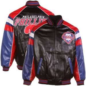   Phillies Black Pleather Varsity Full Zip Jacket  