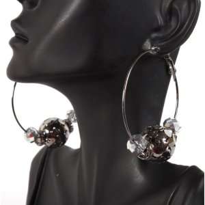  Silver 2 Inch Hoop Earrings with a Jingle Bell Disco Ball 