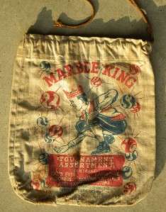 MARBLE KING TOURNAMENT CLOTH BAG 1930s LARGE W/BOY SHOOTER & MARBLES 