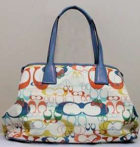Orange Yellow Blue & White Print Spring Coach Purse Handbag Excellent 