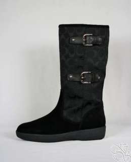 COACH Tinah 12CM Signature C Black Suede/Sherling Winter Boots New 