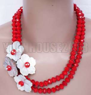 18 21 Agate Coral & Flower Shell Necklace  