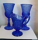 Cobalt Blue Tall Glasses & Creamer George & Martha Washington 