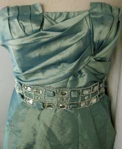 NEW Urban RETRO Shimmery GREEN JEWELED WAIST Pleated Bust 80s PROM 