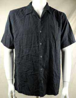 Tommy Bahama Checkered Mens Hawaiian Shirt Large Black Silk 