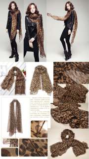SC5 WOMEN CHIFFON SCARF WILD LEOPARD PRINT BROWN 2 meters long and 1 