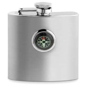  Stainless Steel Compass Flask   6 oz