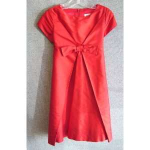  Girl Dress Silk Red Short Sleeves Red Bow, Size 5 
