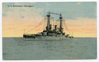 USS Michigan BB 27 Battleship 1900s Colored Postcard. Make multiple 