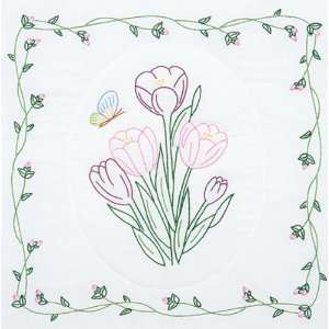  Stamped White Quilt Blocks 18X18 6/Pkg Tulips Kitchen 