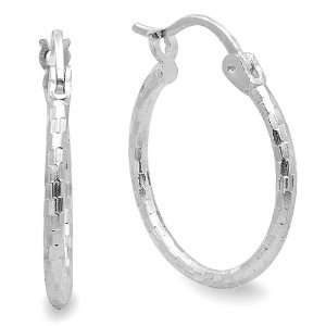Rhodium Plated Sterling Silver Shiny Diamond Cut large Hoop Earrings 