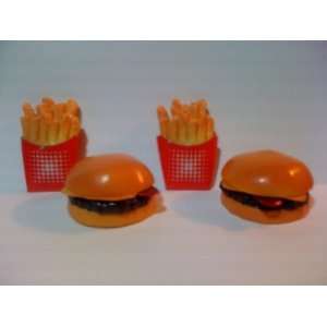  2 Hamburger and 2 French Fry Resin Magnets Office 